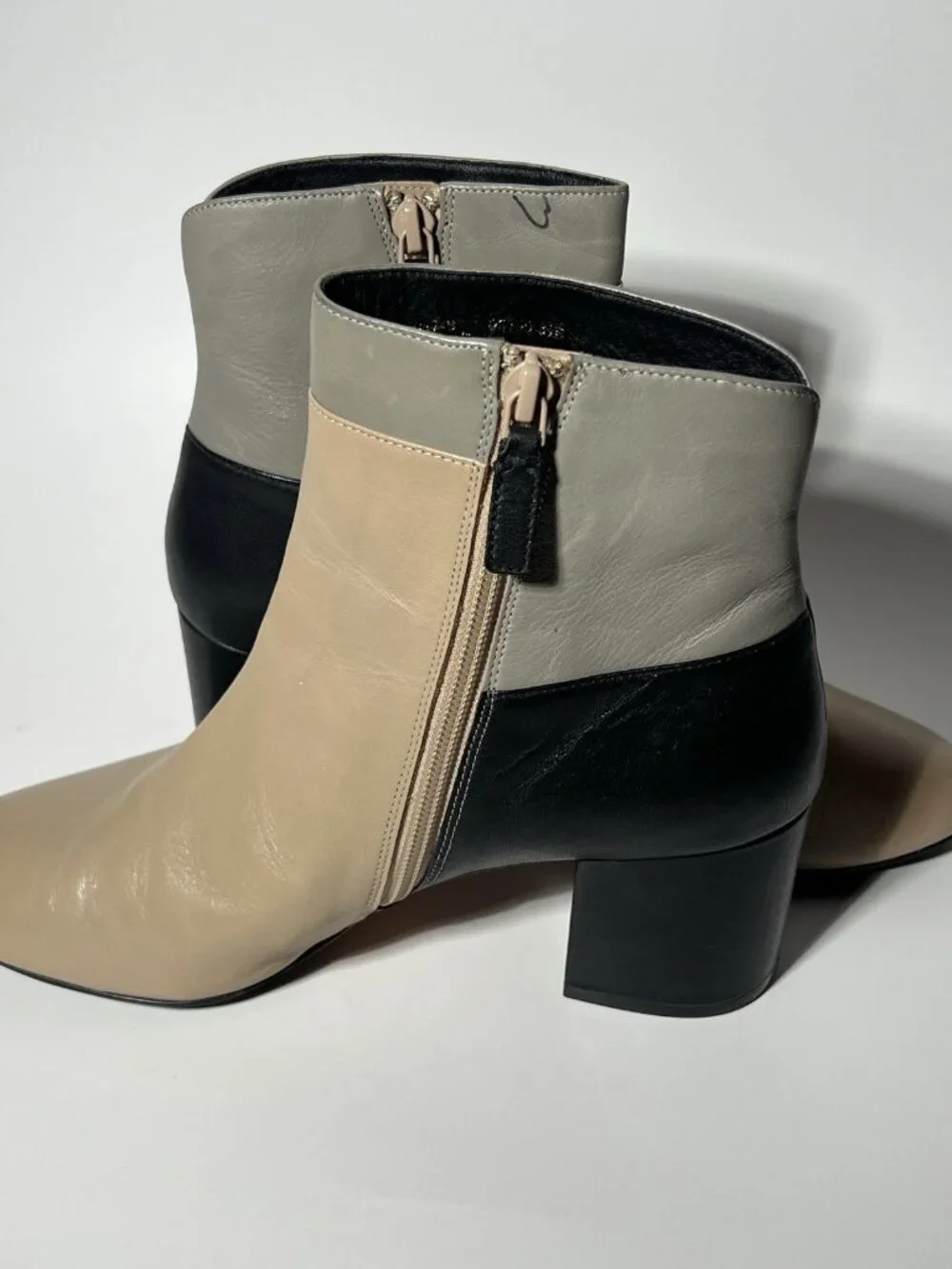 Cole Haan Colorblock Leather Booties Women’s 8.5B Side Zip Block Heel